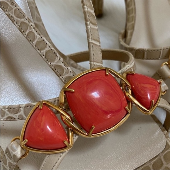 Christian Dior Crocodile Skin, Coral Heels Sandals 36.5 - Picture 3 of 5